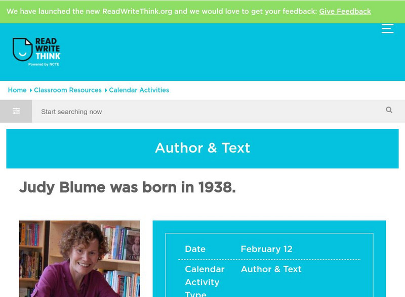 Read Write Think: Judy Blume Classroom Activity Activity Read Write Think: Judy Blume Classroom Activity Activity