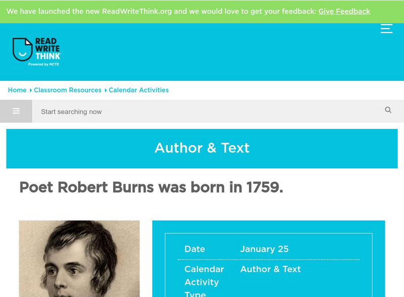 Read Write Think: Poet Robert Burns Activity Read Write Think: Poet Robert Burns Activity