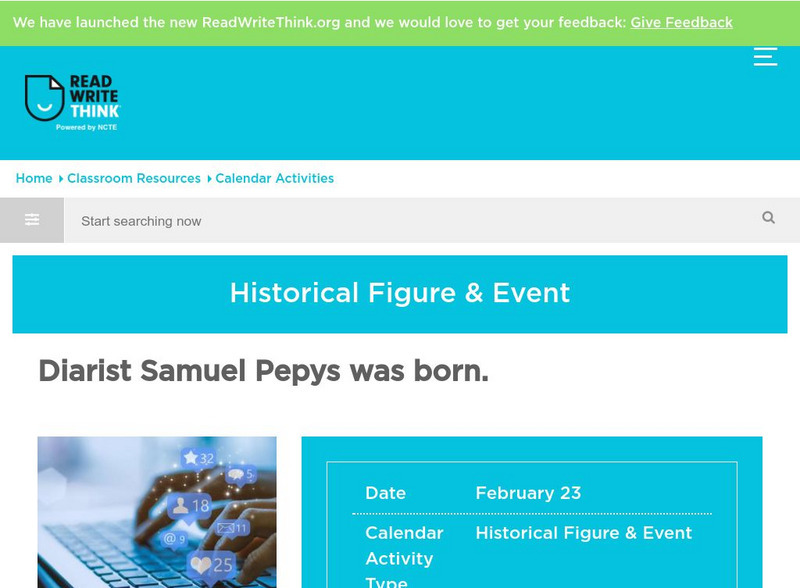 Read Write Think: Samuel Pepys Classroom Activity Activity Read Write Think: Samuel Pepys Classroom Activity Activity