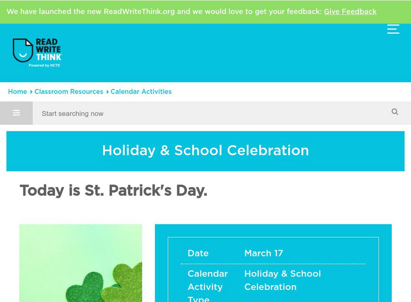 Read Write Think: Today Is St. Patrick's Day Activity Read Write Think: Today Is St. Patrick's Day Activity