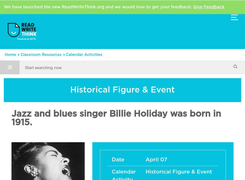 Read Write Think: Billie Holiday Classroom Activity Activity Read Write Think: Billie Holiday Classroom Activity Activity