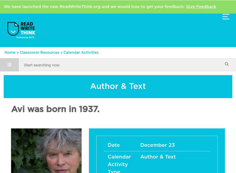 Read Write Think: Avi Classroom Activity Activity Read Write Think: Avi Classroom Activity Activity