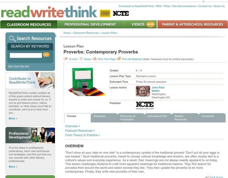 Read Write Think: Contemporary Proverbs Lesson Plan Read Write Think: Contemporary Proverbs Lesson Plan