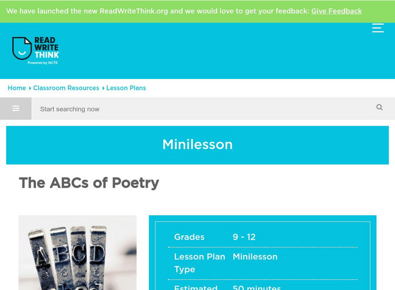 Read Write Think: The Ab Cs of Poetry Lesson Plan Read Write Think: The Ab Cs of Poetry Lesson Plan
