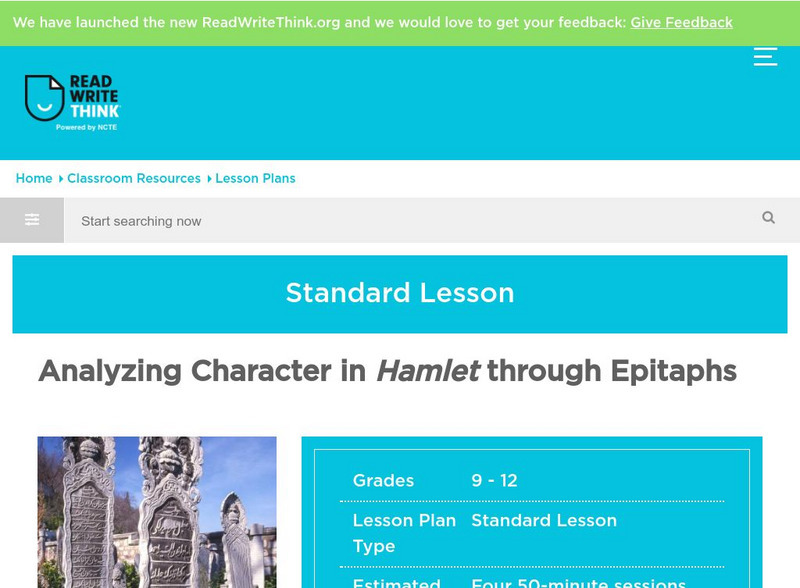Read Write Think: Analyzing Character in Hamlet Through Epitaphs Lesson Plan