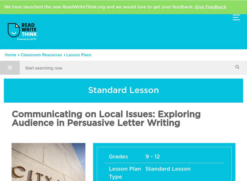 Read Write Think: Exploring Audience in Persuasive Letter Writing Lesson Plan Read Write Think: Exploring Audience in Persuasive Letter Writing Lesson Plan