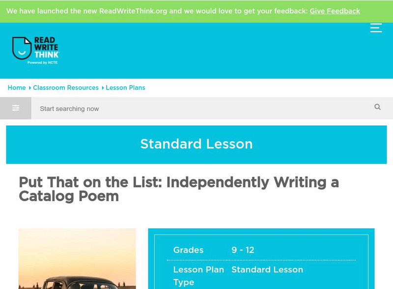 Read Write Think: Put That on the List Independently Writing a Catalog Poem Lesson Plan Read Write Think: Put That on the List Independently Writing a Catalog Poem Lesson Plan