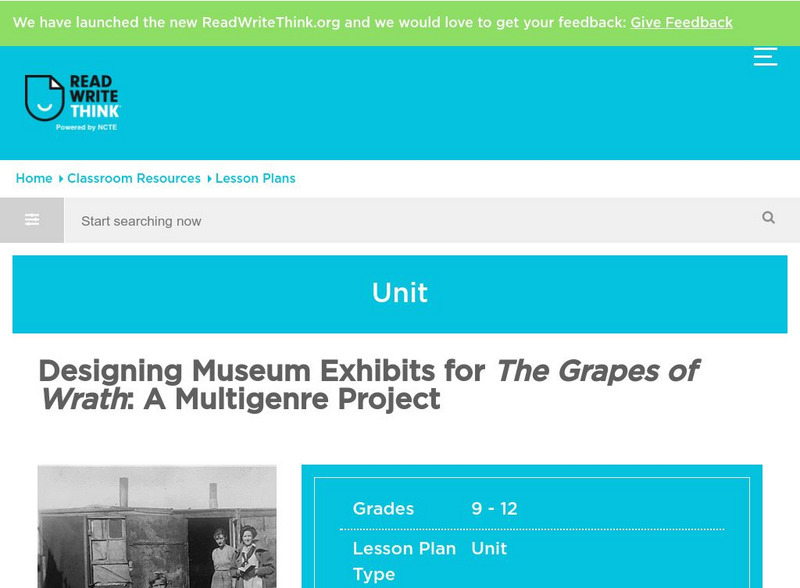 Read Write Think: Designing Museum Exhibits for "The Grapesof Wrath" Lesson Plan Read Write Think: Designing Museum Exhibits for "The Grapesof Wrath" Lesson Plan