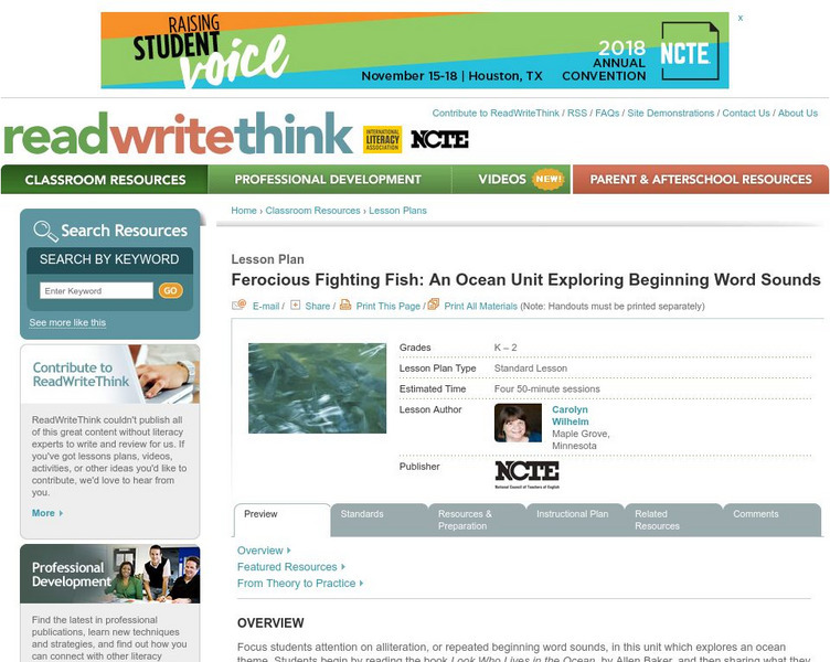 Read Write Think: An Ocean Unit Exploring Beginning Word Sounds Lesson Plan Read Write Think: An Ocean Unit Exploring Beginning Word Sounds Lesson Plan