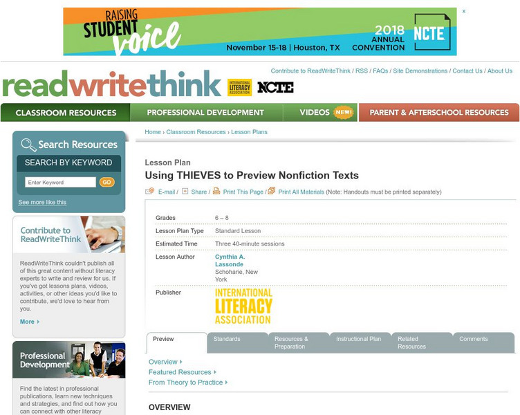 Read Write Think: Using Thieves to Preview Nonfiction Texts Lesson Plan Read Write Think: Using Thieves to Preview Nonfiction Texts Lesson Plan