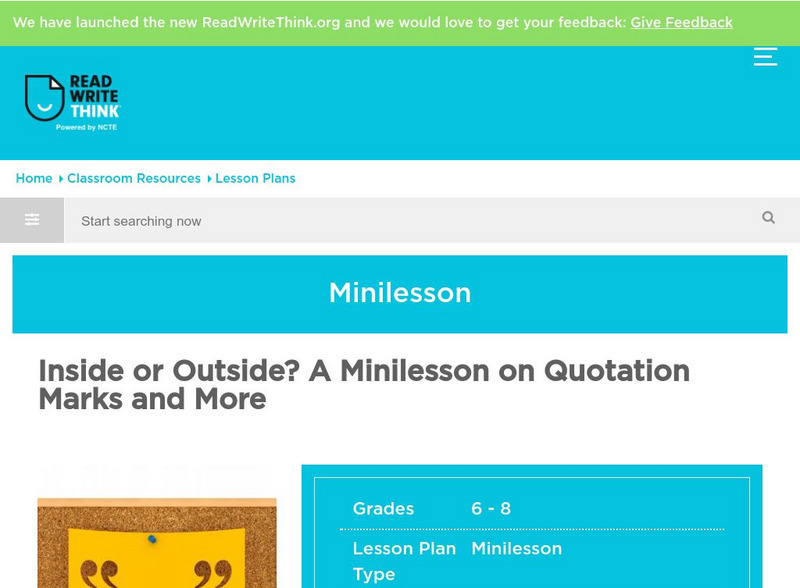 Read Write Think: Inside or Outside? A Mini Lesson on Quotation Marks and More Lesson Plan Read Write Think: Inside or Outside? A Mini Lesson on Quotation Marks and More Lesson Plan