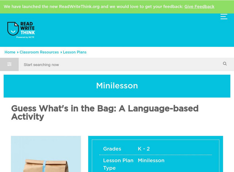 Read Write Think: Guess What's in the Bag a Language Based Activity Lesson Plan Read Write Think: Guess What's in the Bag a Language Based Activity Lesson Plan