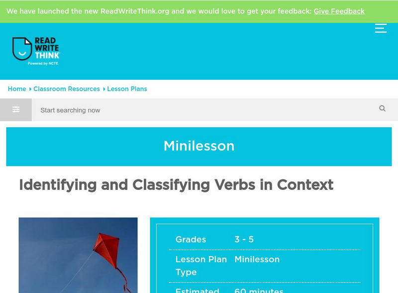 Read Write Think: Identifying and Classifying Verbs in Context Lesson Plan Read Write Think: Identifying and Classifying Verbs in Context Lesson Plan
