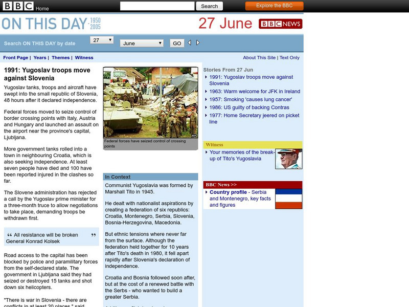 Bbc News: Yugoslav Troops Invade Slovenia Handout Bbc News: Yugoslav Troops Invade Slovenia Handout