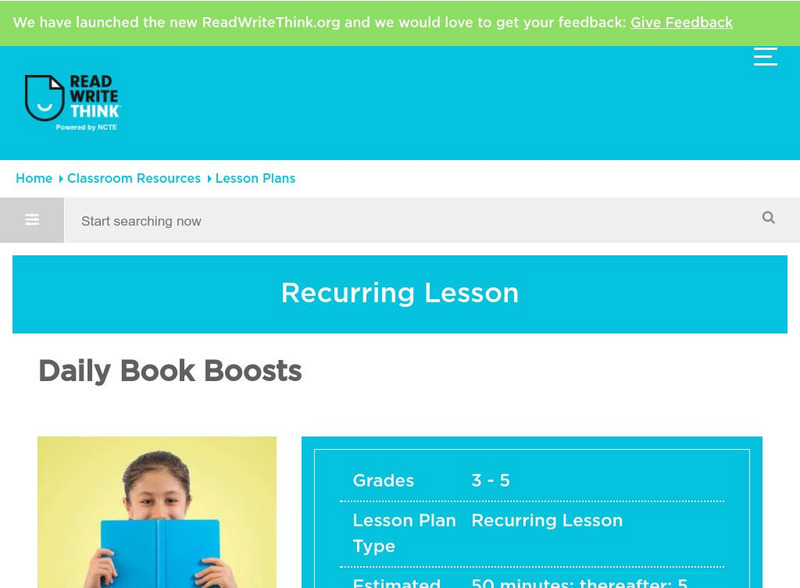 Read Write Think: Daily Book Boosts Lesson Plan Read Write Think: Daily Book Boosts Lesson Plan