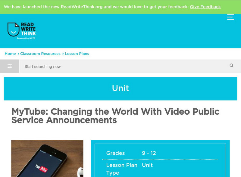 Read Write Think: Changing the World With Video Public Service Announcements Lesson Plan Read Write Think: Changing the World With Video Public Service Announcements Lesson Plan