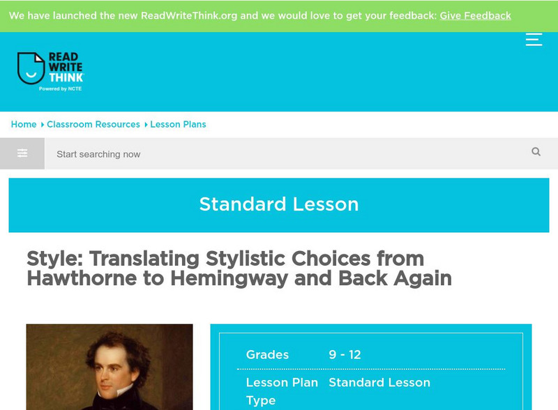 Read Write Think: Style Choices of Hemingway and Hawthorne Lesson Plan Read Write Think: Style Choices of Hemingway and Hawthorne Lesson Plan
