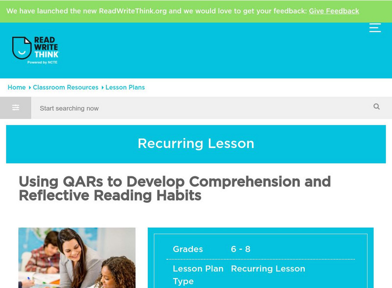 Read Write Think: Qa Rs to Develop Comprehension & Reflective Reading Habits Lesson Plan