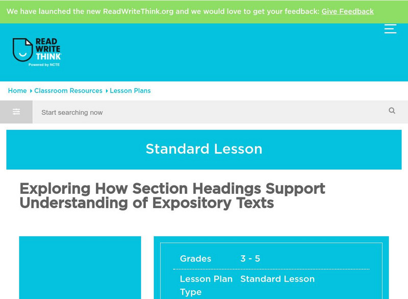 Read Write Think: Exploring How Section Headings Support Understanding Lesson Plan