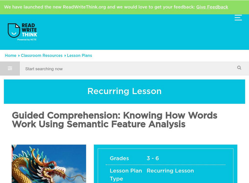 Read Write Think: Guided Comprehension: Semantic Analysis Lesson Plan Read Write Think: Guided Comprehension: Semantic Analysis Lesson Plan