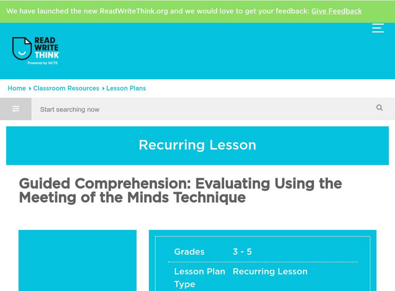 Read Write Think: Guided Comprehension: Evaluating Lesson Plan