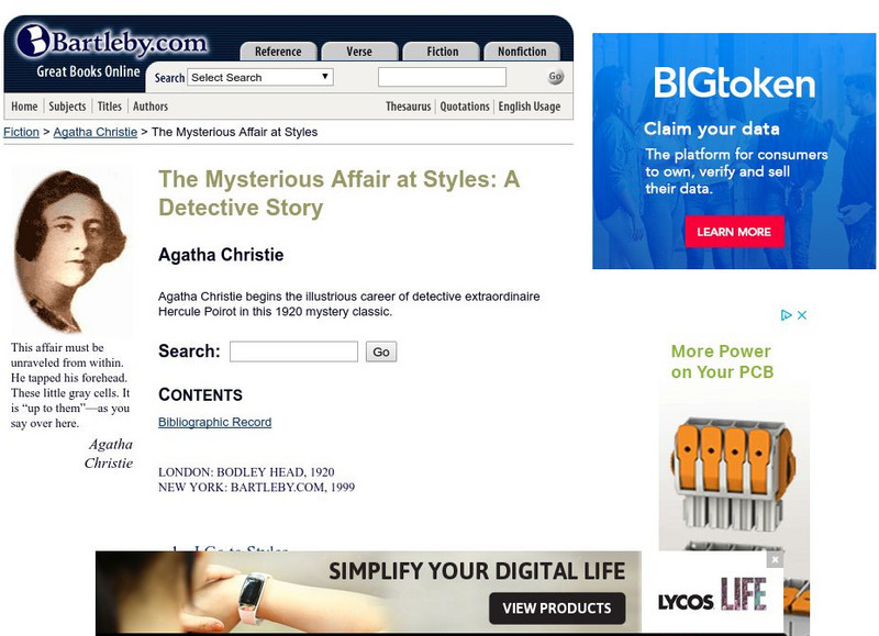 Bartleby.com: "The Mysterious Affair at Styles" Handout Bartleby.com: "The Mysterious Affair at Styles" Handout