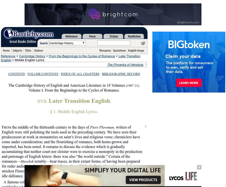 Bartleby.com: Later Transition English Middle English Lyrics Handout Bartleby.com: Later Transition English Middle English Lyrics Handout