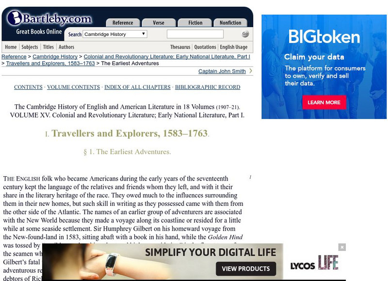 Bartleby.com: Cambridge Hist of Eng & Am Lit: Travellers and Explorers,1583 1763 Handout Bartleby.com: Cambridge Hist of Eng & Am Lit: Travellers and Explorers,1583 1763 Handout