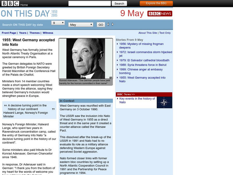 Bbc: 1955: West Germany Accepted Into Nato Website Bbc: 1955: West Germany Accepted Into Nato Website