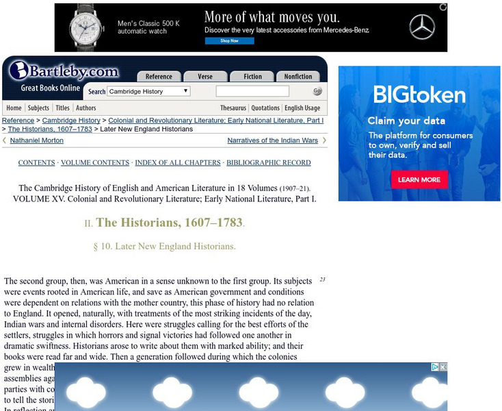 Bartleby.com: Later New England Historians Handout