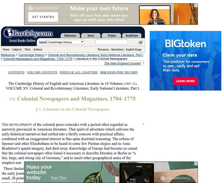 Bartleby.com: Cambridge History of Eng and Am Lit: Colonial Newspapers Handout Bartleby.com: Cambridge History of Eng and Am Lit: Colonial Newspapers Handout