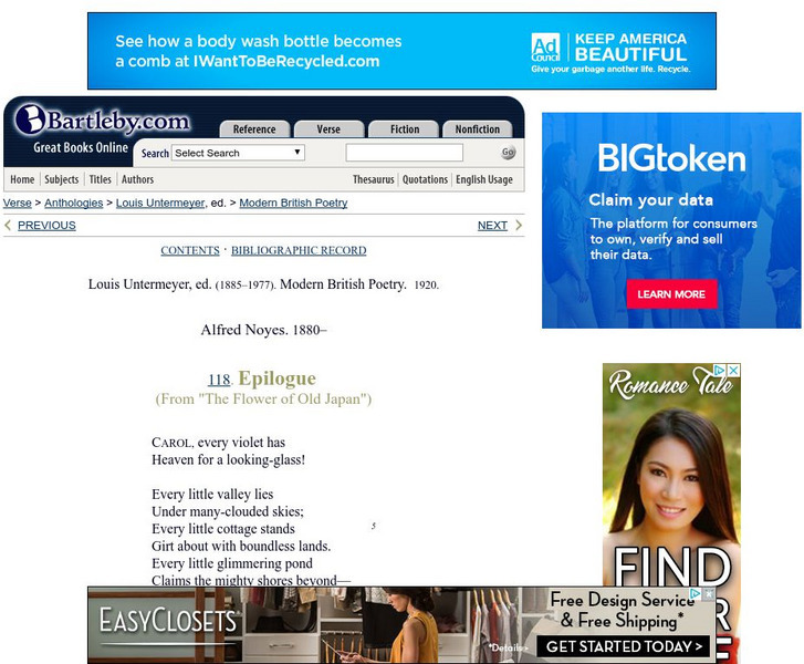 Bartleby.com: Modern Brit Poet: Epilogue "The Flower of Old Japan", Alfred Noyes Primary Bartleby.com: Modern Brit Poet: Epilogue "The Flower of Old Japan", Alfred Noyes Primary