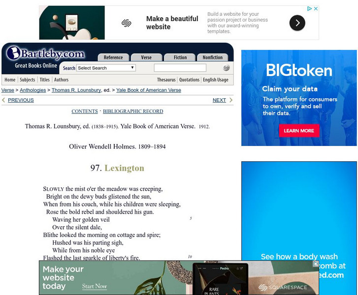 Bartleby.com: "Lexington" Full Text of the Poem Primary