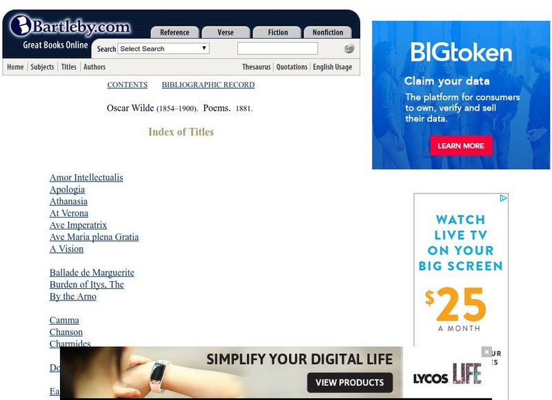 Bartleby.com: Oscar Wilde Poems Handout