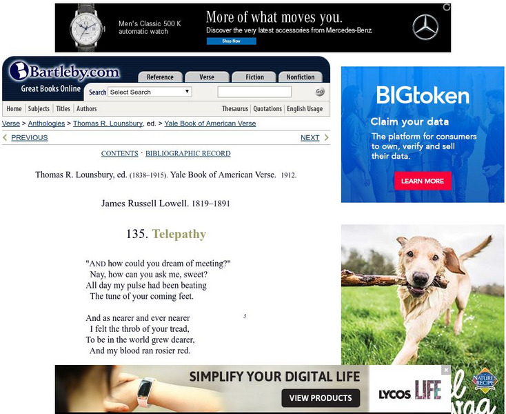 Bartleby.com: "Telepathy" by James Russell Lowell Primary Bartleby.com: "Telepathy" by James Russell Lowell Primary