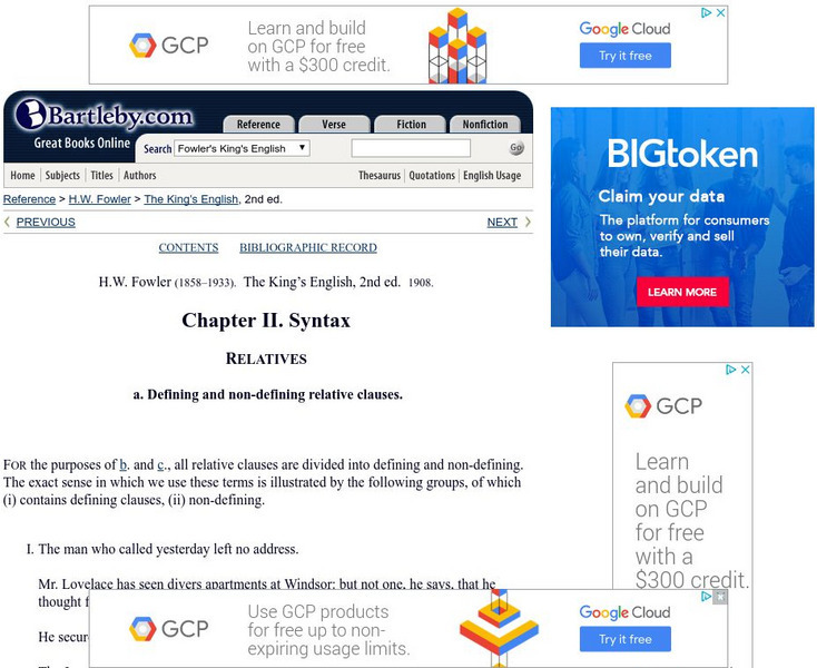 Bartleby.com: The King's English: Defining and Non Defining Clauses eBook Bartleby.com: The King's English: Defining and Non Defining Clauses eBook