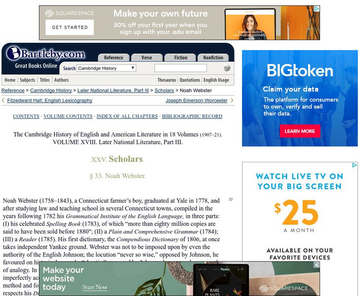 Bartleby.com: Scholars: Noah Webster Handout Bartleby.com: Scholars: Noah Webster Handout