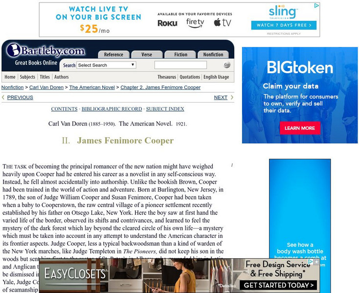 Bartleby.com: James F. Cooper Unit Plan Bartleby.com: James F. Cooper Unit Plan