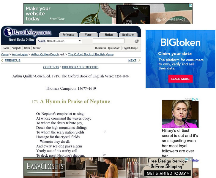Bartleby.com: Oxford Book of English Verse: "A Hymn in Praise of Neptune" eBook Bartleby.com: Oxford Book of English Verse: "A Hymn in Praise of Neptune" eBook
