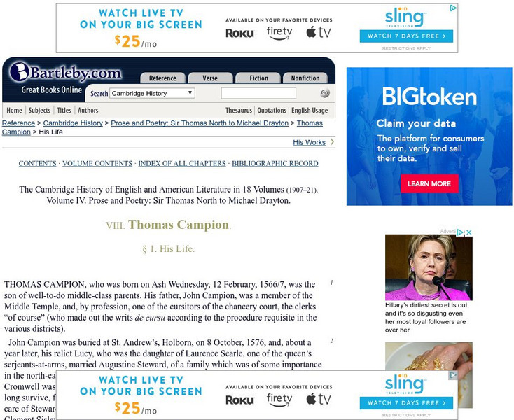 Bartleby.com: Thomas Campion Handout Bartleby.com: Thomas Campion Handout