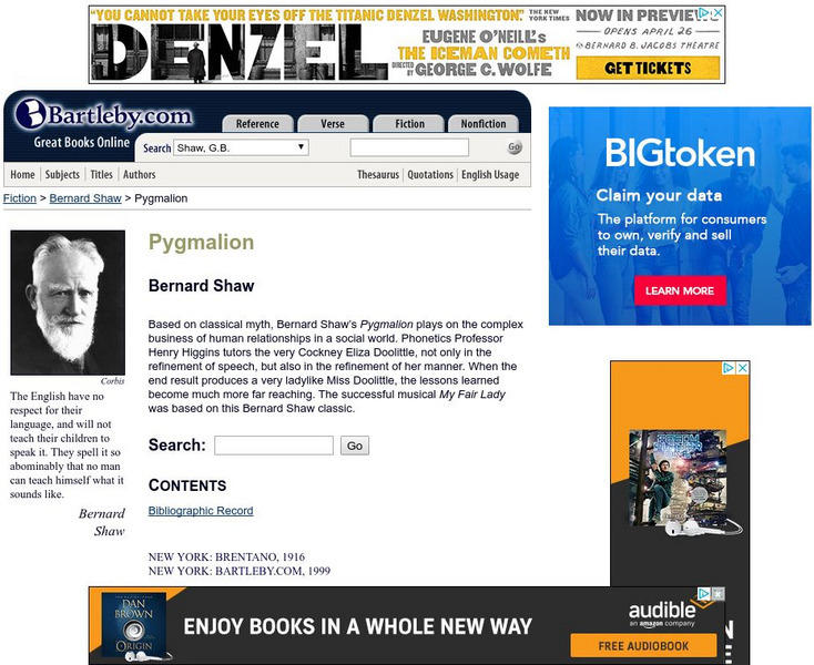 Bartleby.com: George Bernard Shaw: Pygmalion Handout Bartleby.com: George Bernard Shaw: Pygmalion Handout