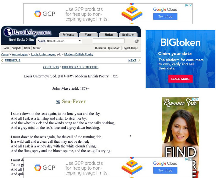 Bartleby.com: Modern British Poetry: "Sea Fever," by John Masefield eBook