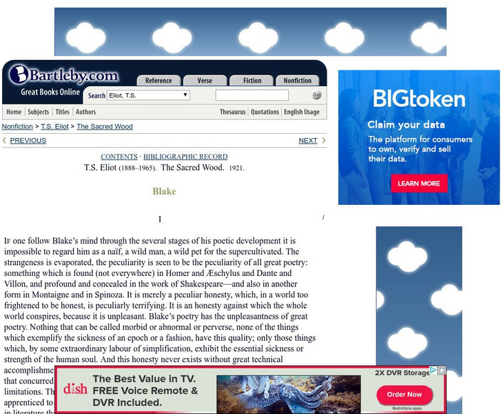 Bartleby.com: t.s. Eliot on William Blake Handout Bartleby.com: t.s. Eliot on William Blake Handout