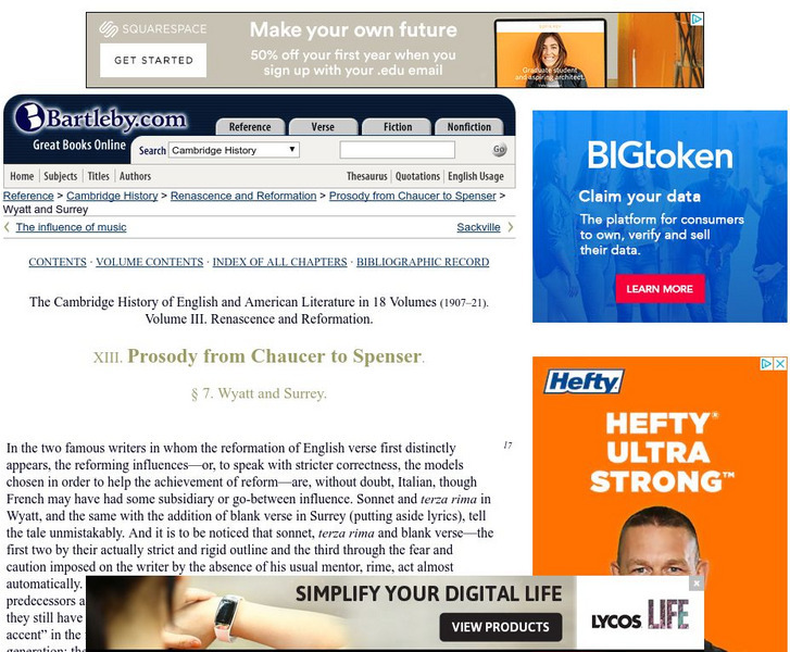 Bartleby.com: Prosody in Wyatt and Surrey Handout Bartleby.com: Prosody in Wyatt and Surrey Handout