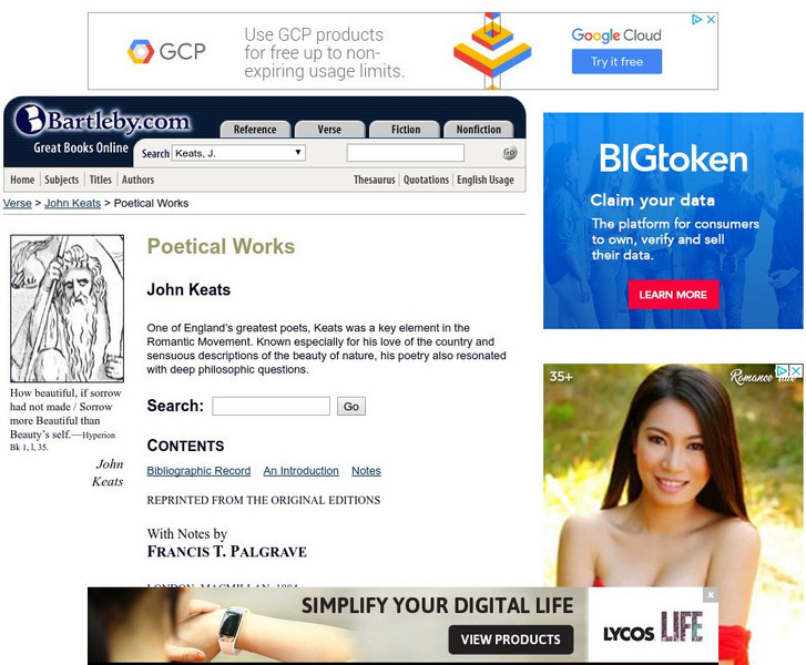 Bartleby.com: Complete Works of Keats Handout Bartleby.com: Complete Works of Keats Handout