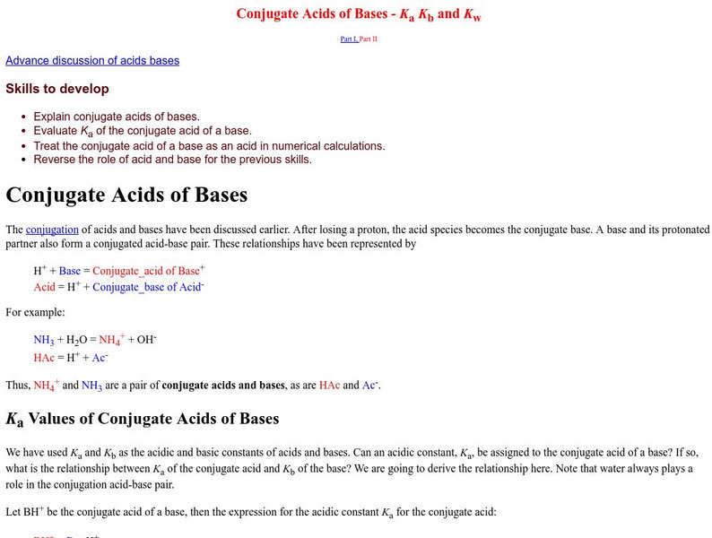 Univ. Of Waterloo: Conjugate Acids of Bases Handout Univ. Of Waterloo: Conjugate Acids of Bases Handout