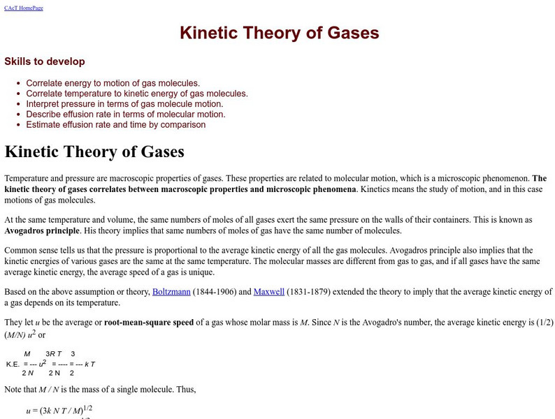 University of Waterloo: Kinetic Theory of Gases Handout