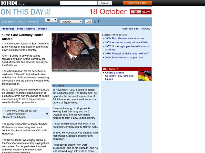 Bbc: 1989: East German Leader Ousted Article Bbc: 1989: East German Leader Ousted Article