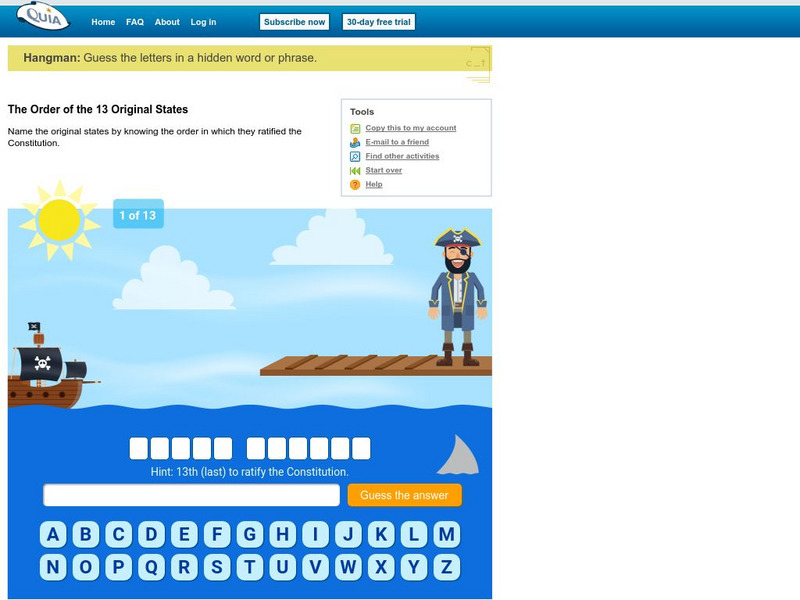 Quia: Hangman the Order of the 13 Original States Interactive Quia: Hangman the Order of the 13 Original States Interactive
