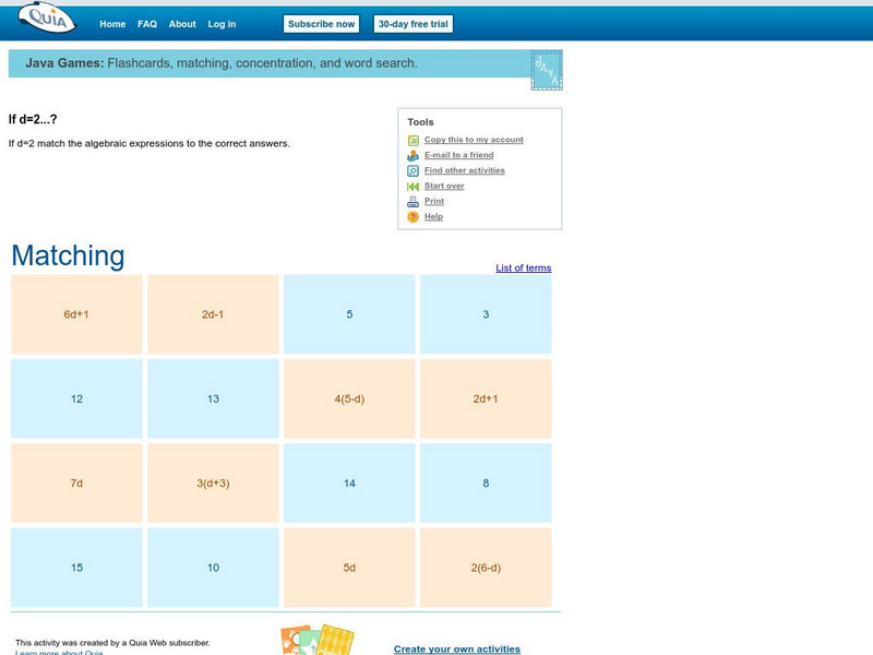 Quia: Evaluating Algebraic Expression Interactive Quia: Evaluating Algebraic Expression Interactive